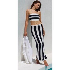 Anthro Black & White Knit Tube Top (L) + Midi Skirt (XL) Set NWT